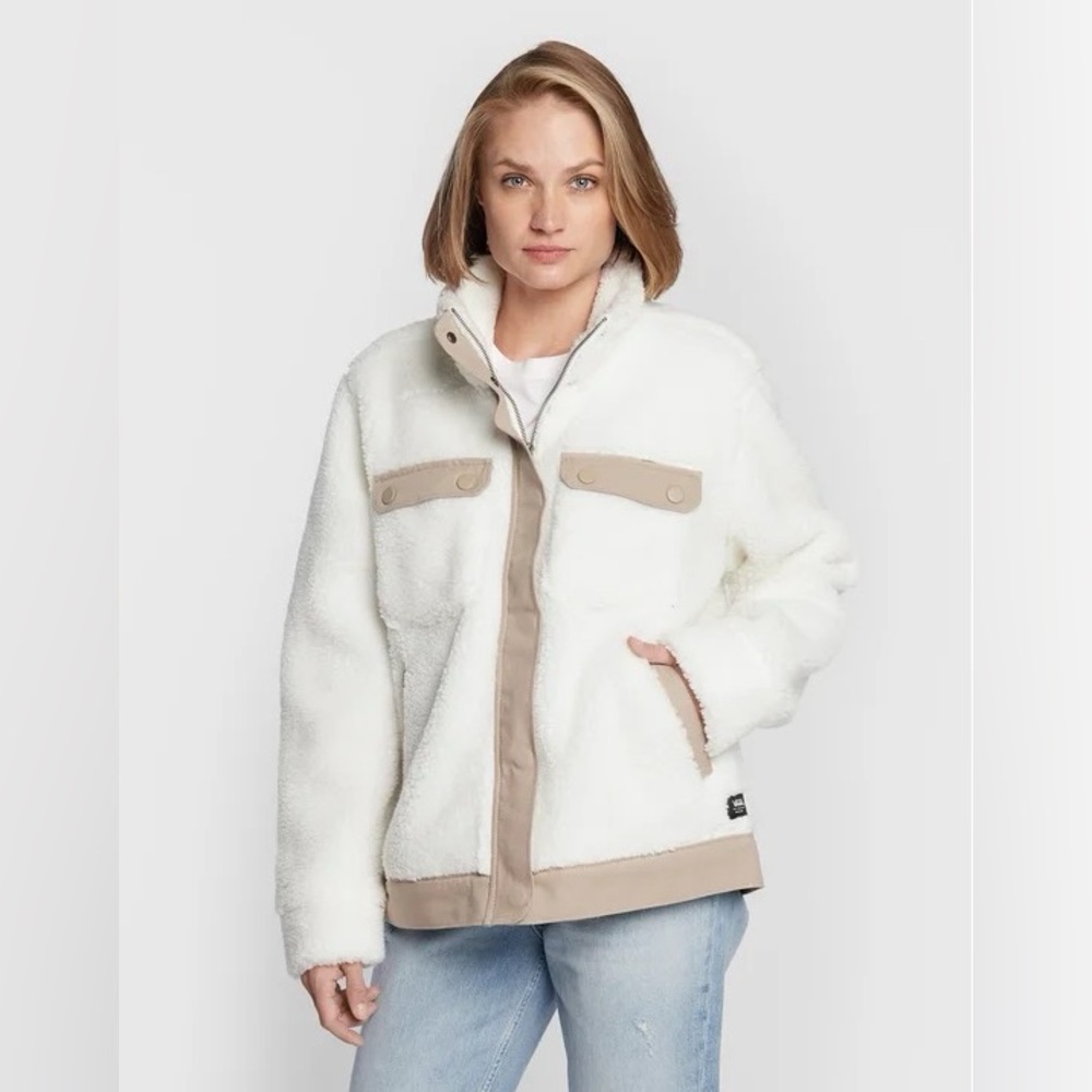 Vans White Cozy Tan Sherpa Winter Jacket Coat Women’s Size Small Medium